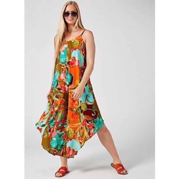 MSK Pants - MSK Floral Print Gaucho Jumpsuit Strappy Green Size M NWT